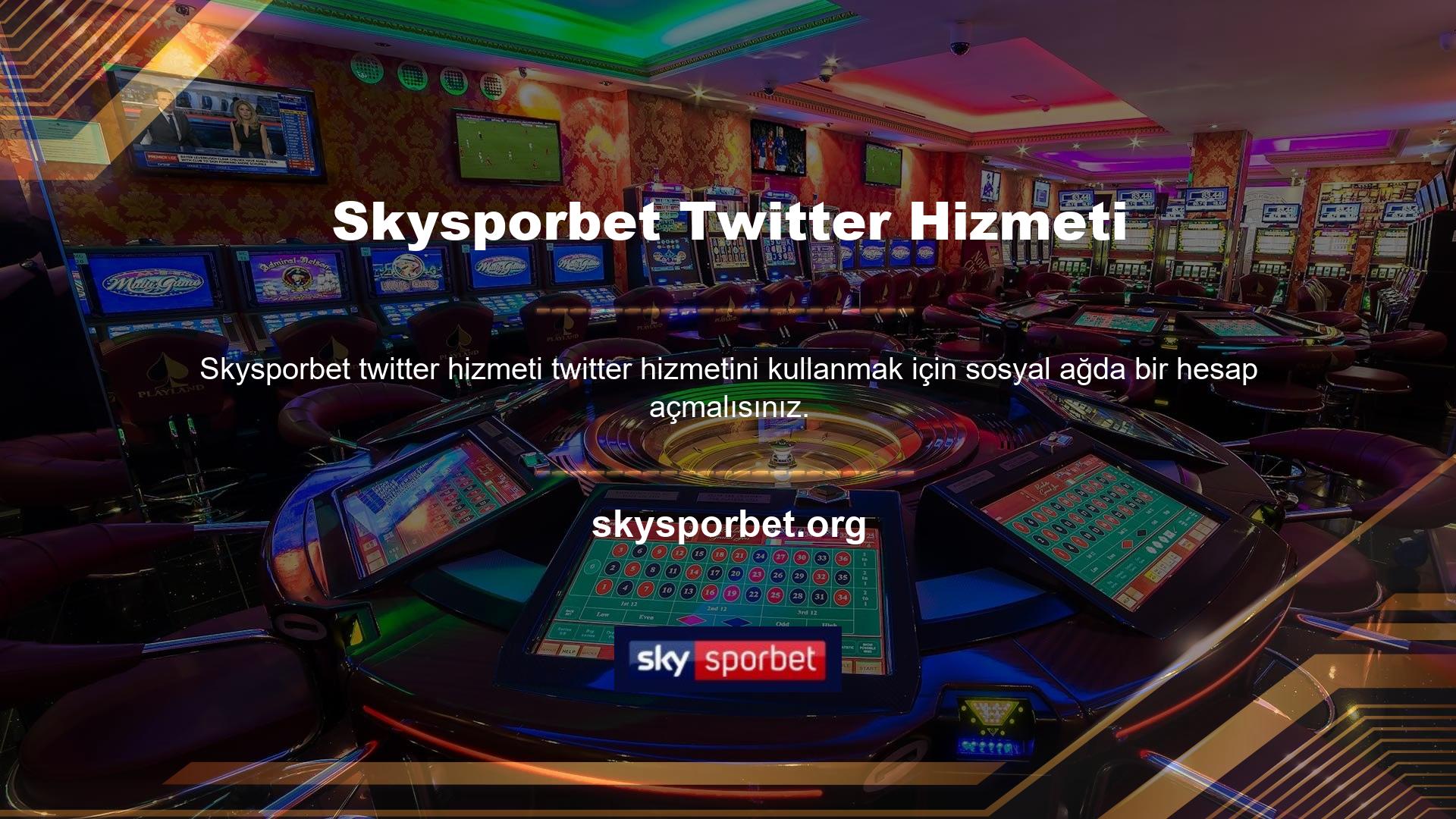 Skysporbet Twitter servisinde bahis oranları, çeşitli sporlar ve canlı bahisler sosyal medya hesaplarımız üzerinden yayınlanmaktadır